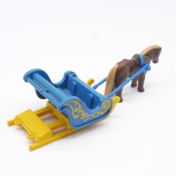 Playmobil Traineau Bleu et Jaune avec Poney 3391 un peu sale