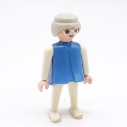 Playmobil 36147 Woman White and Blue White Arms Silver Glasses Gray Bun Glue Traces
