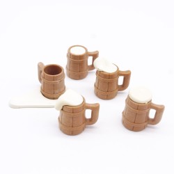 Playmobil 36280 Set of 5 Beer Mugs with Yellowed or Dirty Foam