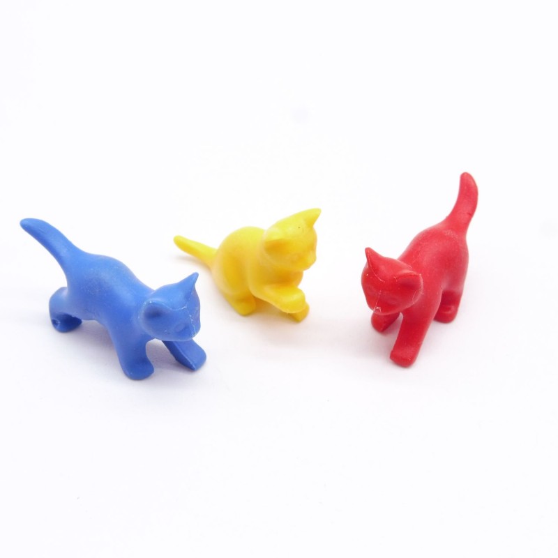 Playmobil 36306 Lot de 3 Petits Chats Rouge Bleu Jaune