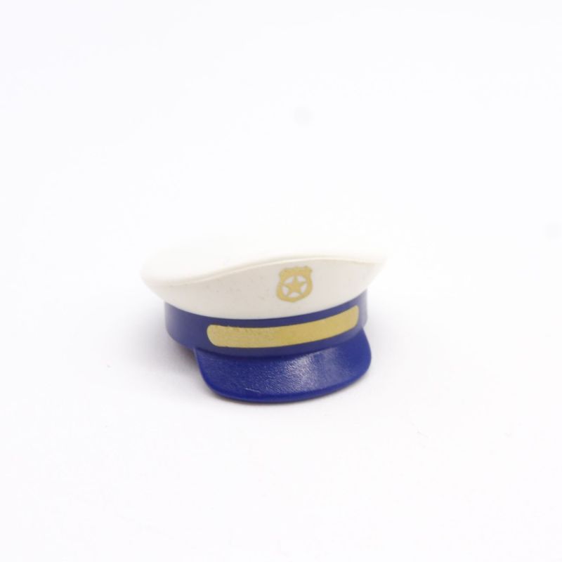 Playmobil Casquette Blanche et Bleue Logo Doré Police