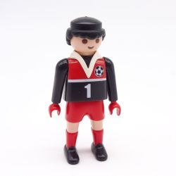 Playmobil Man Soccer Player Red & Black with White Collar