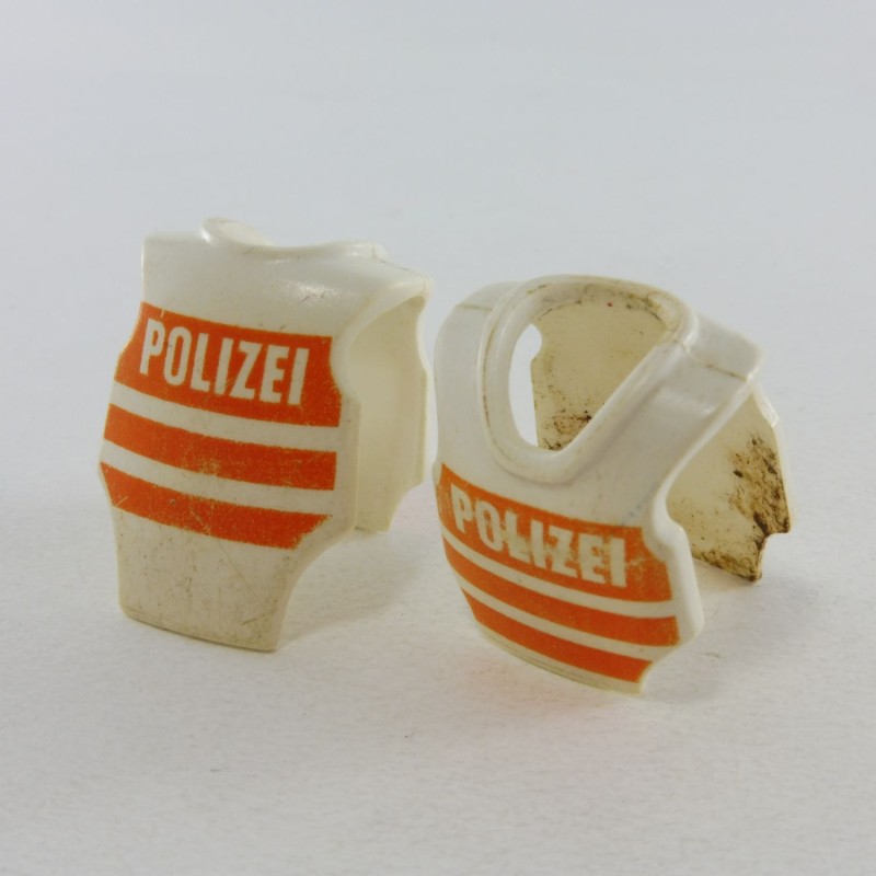 Playmobil 26372 Playmobil Lot de 2 Gilets Police Blanc et Orange POLIZEI Sales et Usés