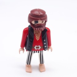 Playmobil Homme Pirate Rouge Blanc et Noir Gilet Noir Gros Ventre