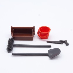 Playmobil 31638 Playmobil Brown Toolbox and Dark Gray Tools Red Bucket