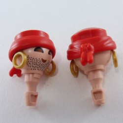 Playmobil 26940 Playmobil Lot de 2 Têtes Mal Rasé avec Cheveux Pirates Rouges et Boucles d'oreilles