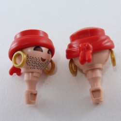 Playmobil 26940 Playmobil Lot of 2 Shaved Heads with Red Pirates Hair and Earrings