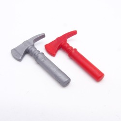 Playmobil 39106 Lot de 2 Petites Haches Pompier Gris et Rouge 5097 5337 5361 5362 5363 5397