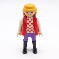 Playmobil 39795 Femme Mauve Blanc à Pois Rouges Gilet Rouge 3763 Jaunie