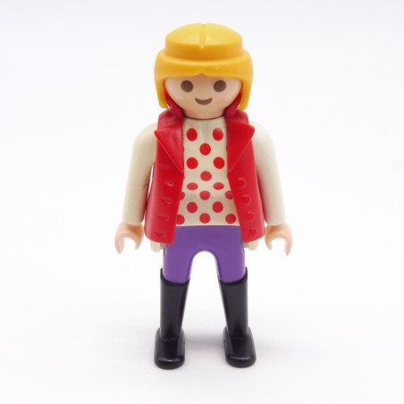 Playmobil 39795 Femme Mauve Blanc à Pois Rouges Gilet Rouge 3763 Jaunie