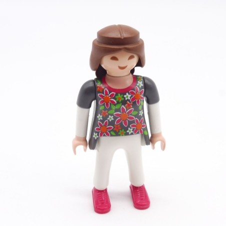 Playmobil 39835 Femme Asiatique Gris Rose Blanc Fleurs