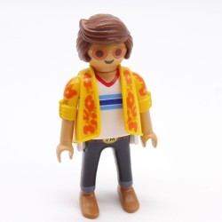 Playmobil 39851 Homme Blanc et Noir Gilet Jaune à Fleurs Orange