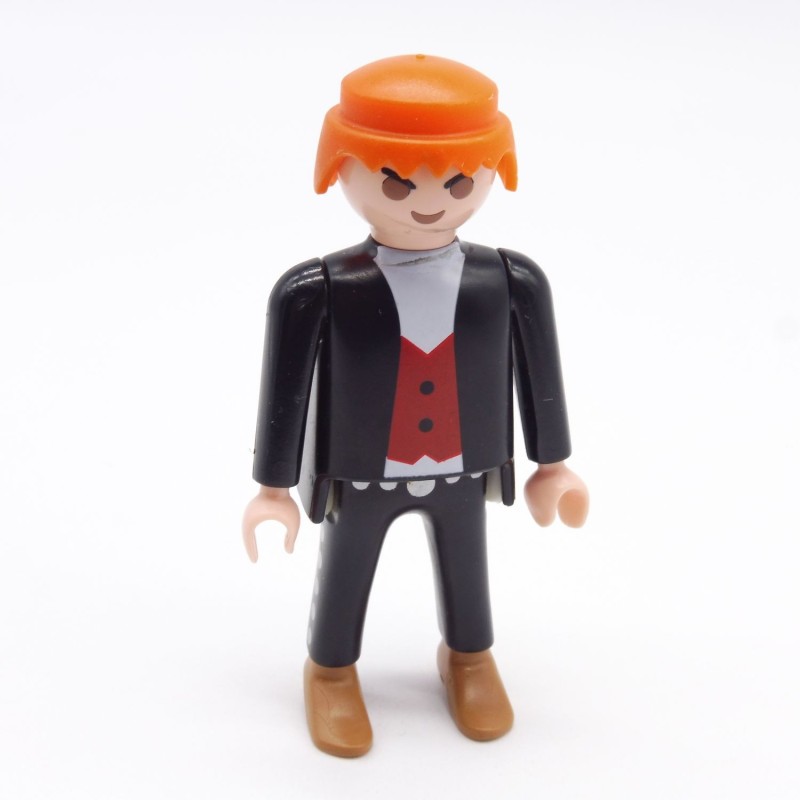 Playmobil 39863 Homme Cowboy Pantalon Noir Haut Noir Blanc et Rouge Visage un peu sale