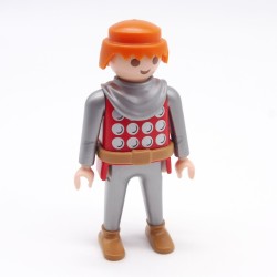 Playmobil 39885 Homme Chevalier Rouge Argent Ronds Gris Ceinture Marron