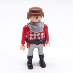 Playmobil 39887 Homme Chevalier Rouge Argent Ronds Gris Ceinture Noire Col Gris