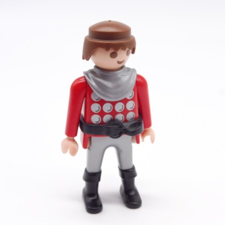 Playmobil 39887 Homme Chevalier Rouge Argent Ronds Gris Ceinture Noire Col Gris