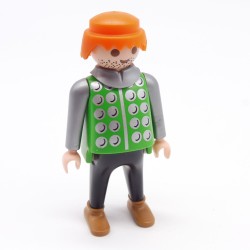 Playmobil 1063 Homme Chevalier Noir et Vert Ronds Argents Gros Ventre