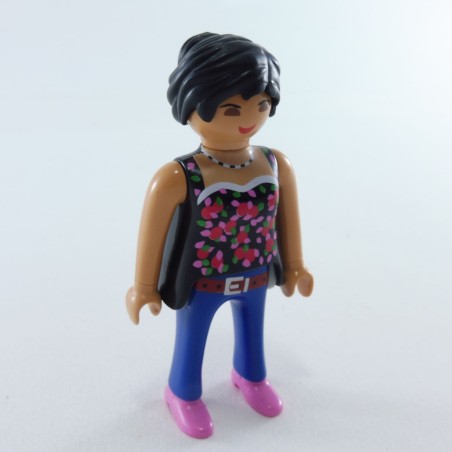 Playmobil 26921 Femme Moderne Bleu Noir Chaussures Roses Teint Beige