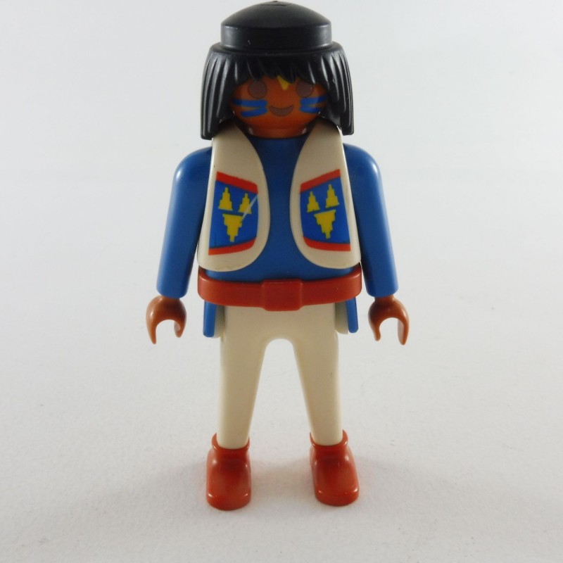 Playmobil 1324 Guerrier Indien Blanc Haut Bleu Gilet Blanc