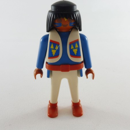 Playmobil 1324 Guerrier Indien Blanc Haut Bleu Gilet Blanc