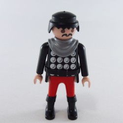 Playmobil 1076 Homme Chevalier Rouge et Noir Ronds Argents Ceinture Noire