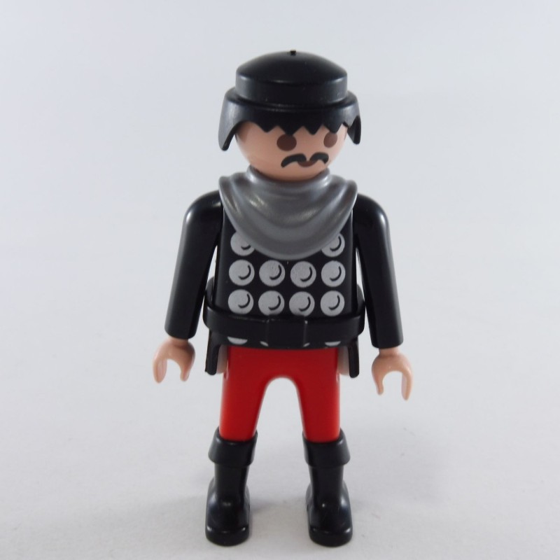 Playmobil 1076 Homme Chevalier Rouge et Noir Ronds Argents Ceinture Noire