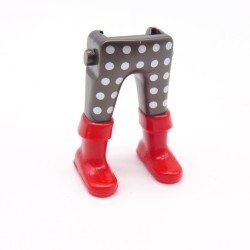 Playmobil 40146 Paire de Jambes Gris Foncé Ronds Argent Bottes Rouges