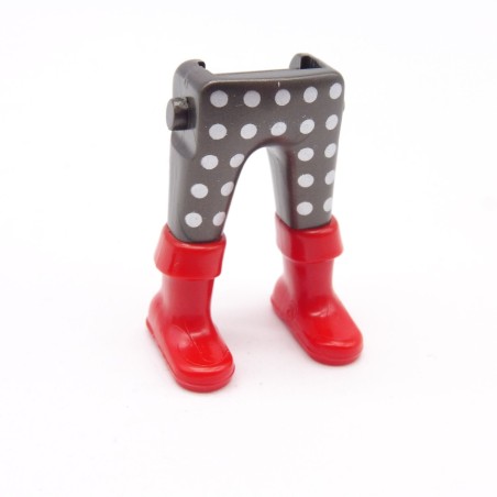 Playmobil 40146 Paire de Jambes Gris Foncé Ronds Argent Bottes Rouges