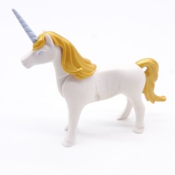 Playmobil 40836 Licorne Adulte Blanche et Dorée Corne Bleue un peu sale