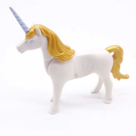 Playmobil 40836 Licorne Adulte Blanche et Dorée Corne Bleue un peu sale
