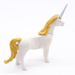 Playmobil 40836 Licorne Adulte Blanche et Dorée Corne Bleue un peu sale