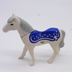 Playmobil 40895 Cheval Blanc et Bleu 2eme Génération avec Crinière Grise un peu sale