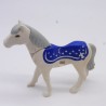 Playmobil 40895 Cheval Blanc et Bleu 2eme Génération avec Crinière Grise un peu sale