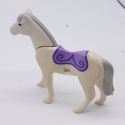 Playmobil 40896 Cheval Blanc et Violet 2eme Génération avec Crinière Grise un peu sale