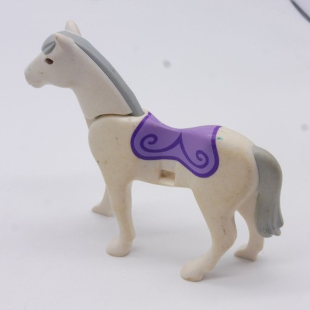 Playmobil 40896 Cheval Blanc et Violet 2eme Génération avec Crinière Grise un peu sale