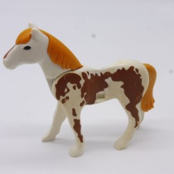 Playmobil 40900 Cheval Blanc et Marron 2eme Génération Crinière Caramel un peu sale