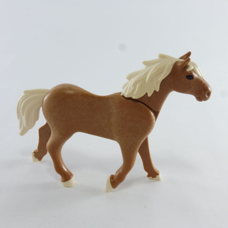 Playmobil 4804 Cheval 3eme Génération Marron Clair Crinière Blanche