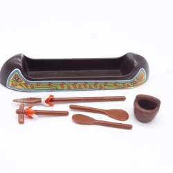 Playmobil 41399 Canoé Indien Vintage Marron Stickers un peu usés avec Accessoires