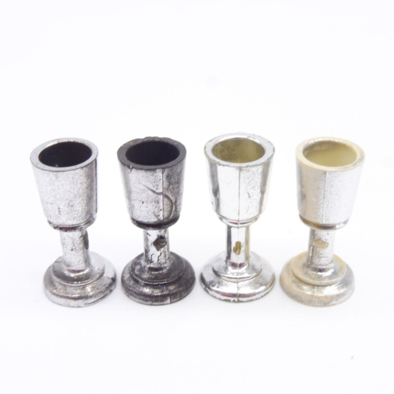 Playmobil 35350 Lot de 4 Verres à Pied Argent Chrome Vintage 3331 3262 3335 usés
