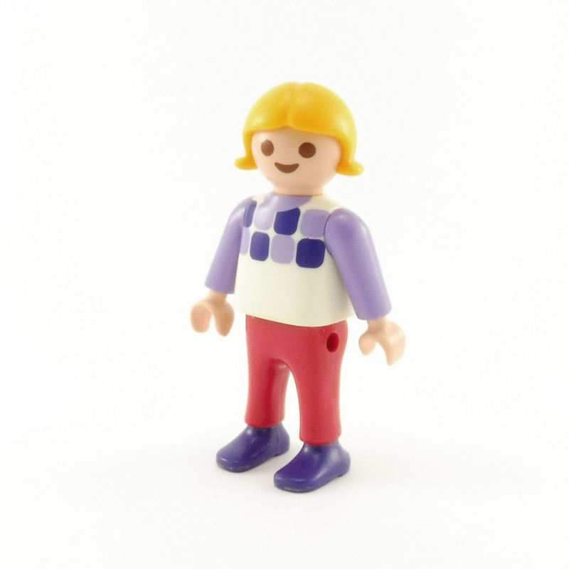 Playmobil Enfant Fille Rouge Blanc Col Blanc Pieds Nus 3075 3373