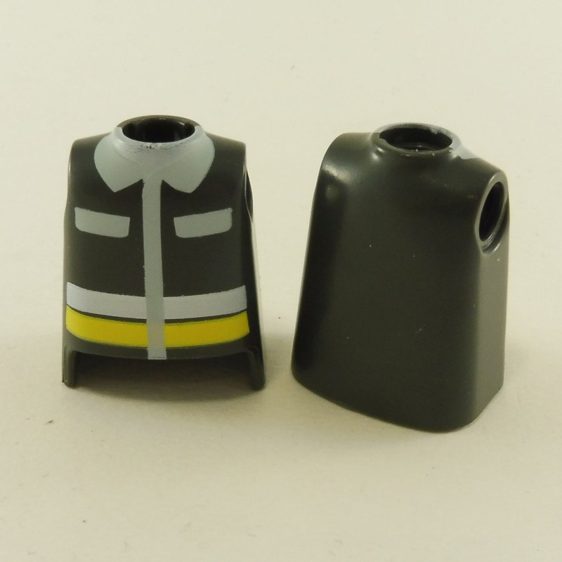 Playmobil 23740 Playmobil Lot of 2 Firefighter Busts Dark Gray Yellow and Gray Lines