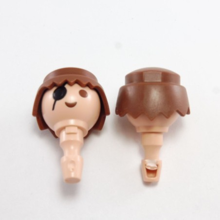 Playmobil 17525 Playmobil Lot de 2 Têtes Bandeau Oeil Cheveux Marrons