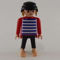 Playmobil 24818 Playmobil Pirate Man Black Red with Blue and White Traits Barefoot
