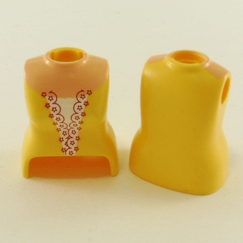 Playmobil 23770 Playmobil Lot of 2 Busts of Woman Yellow and White with Small Red Flowers