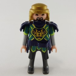 Playmobil 24830 Playmobil Man Knight Asian Green Blue and Black Hair Gold Mesh Rib