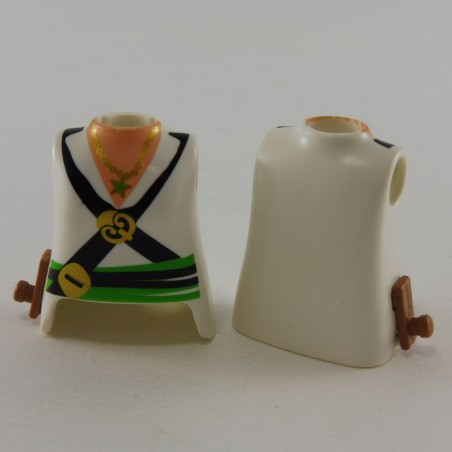 Playmobil 24748 Playmobil Set of 2 Busts of Woman Pirate White Open Collar Green Belt Picot Side