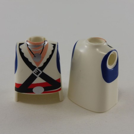 Playmobil 24743 Playmobil Lot de 2 Bustes Pirates Blanc Col Ouvert Ceinture Rouge Côtés Bleus