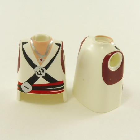 Playmobil 22997 Playmobil Lot de 2 Bustes Pirates Blanc et Bordeaux Col Ouvert Ceinture Rouge