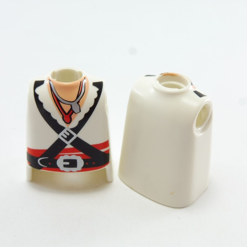 Playmobil 19030 Playmobil Lot de 2 Bustes Blanc Col Ouvert Ceinture Noire Rouge Collier Rouge