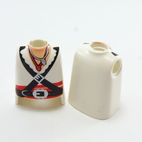 Playmobil 19030 Playmobil Batch of 2 Busts White Col Ouvert Ceinture Noire Rouge Collier Rouge
